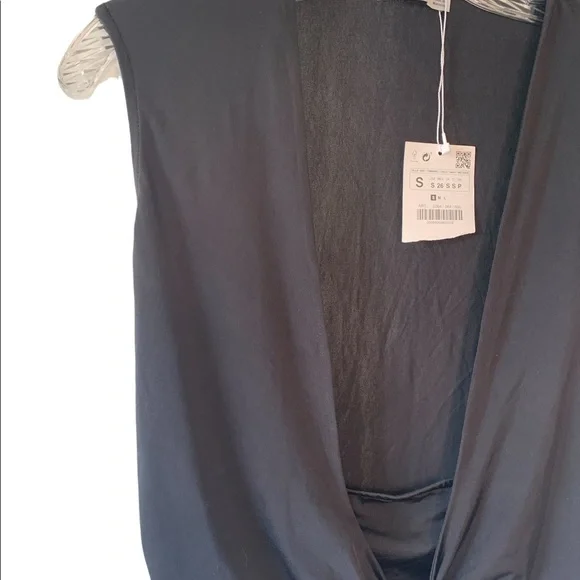 ZARA Collection Black Sleeveless Built-In Tie Vest Bodysuit NWT Size Small - Picture 2 of 6
